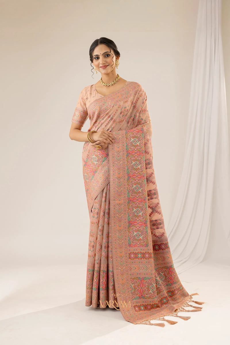 Pashmina Cotton Peach Saree