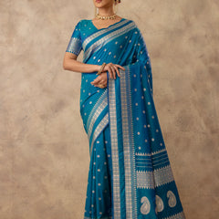 Zari Tilak Blue Saree