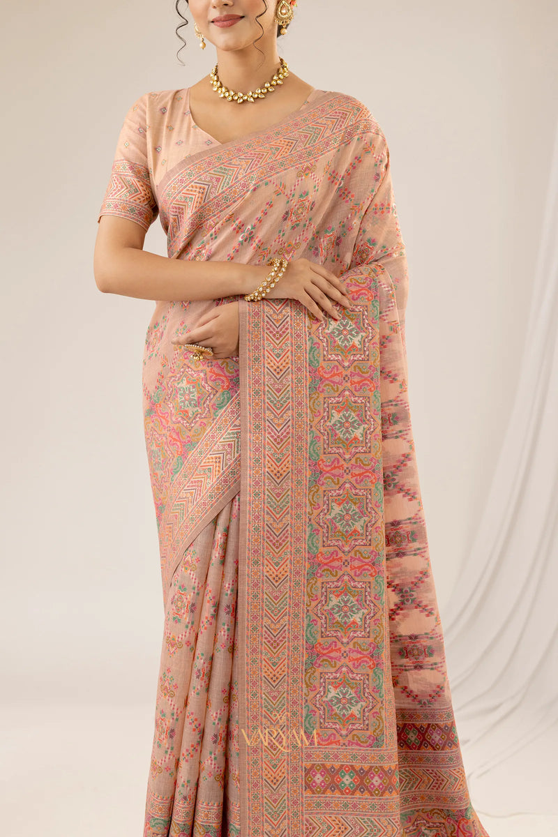 Pashmina Cotton Peach Saree