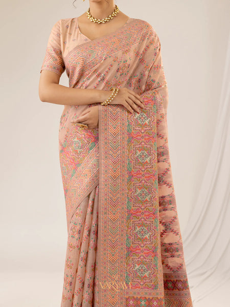Pashmina Cotton Peach Saree