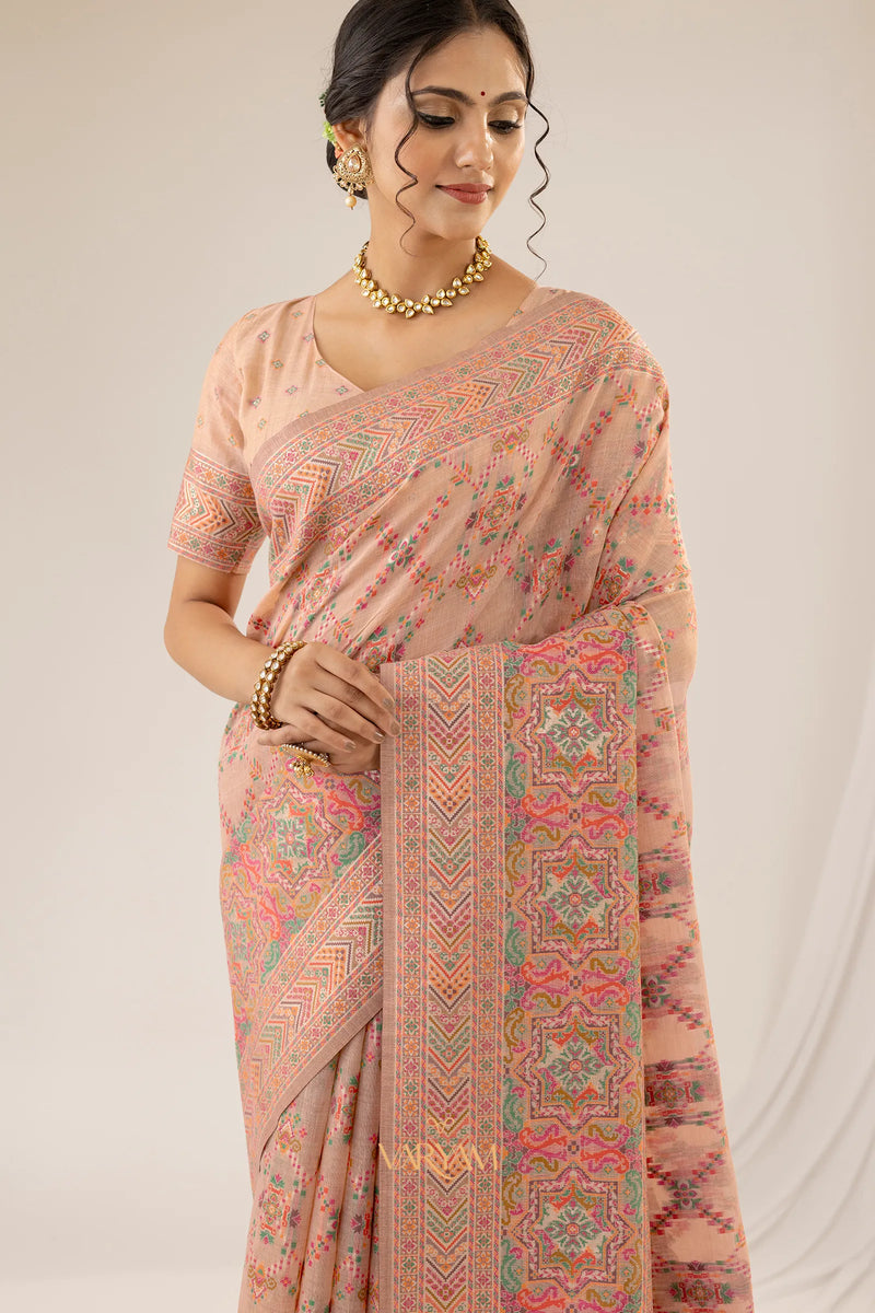 Pashmina Cotton Peach Saree