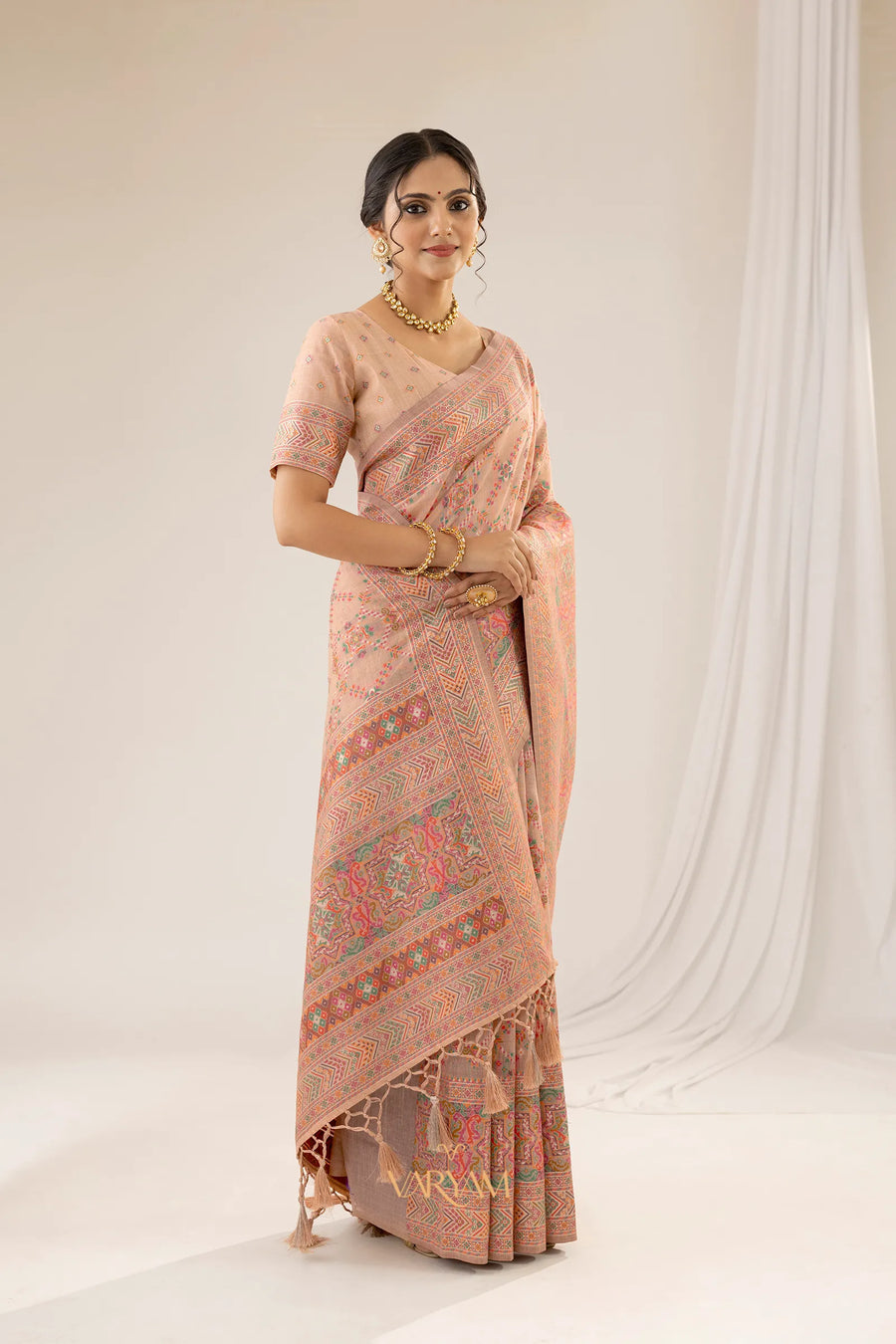 Pashmina Cotton Peach Saree