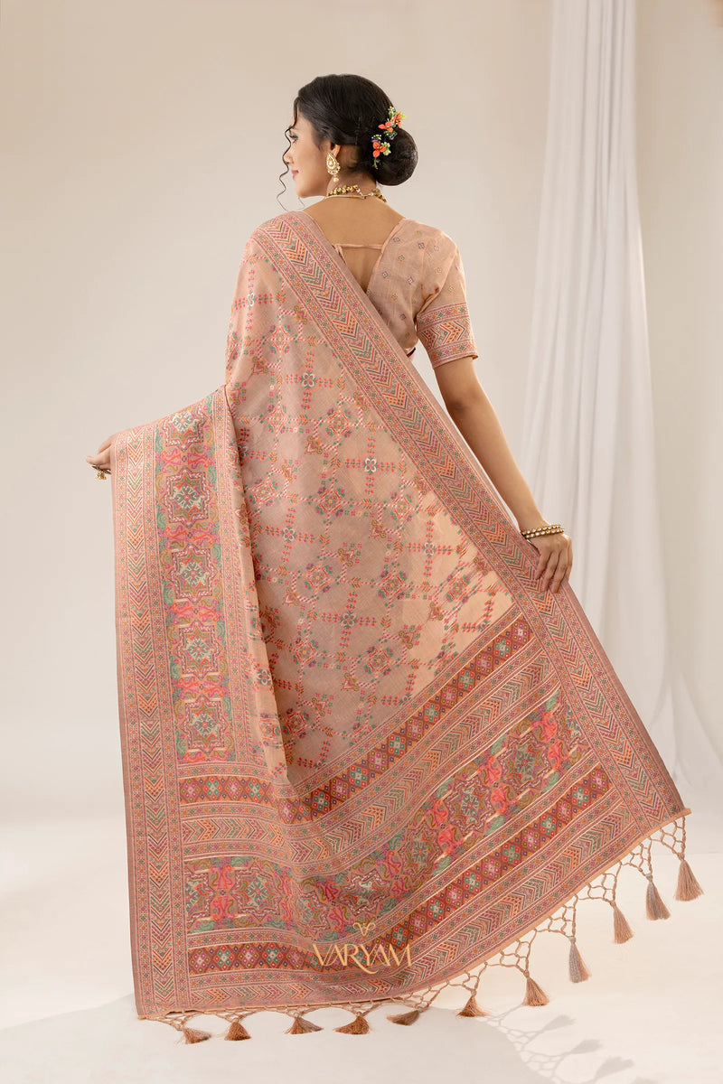Pashmina Cotton Peach Saree