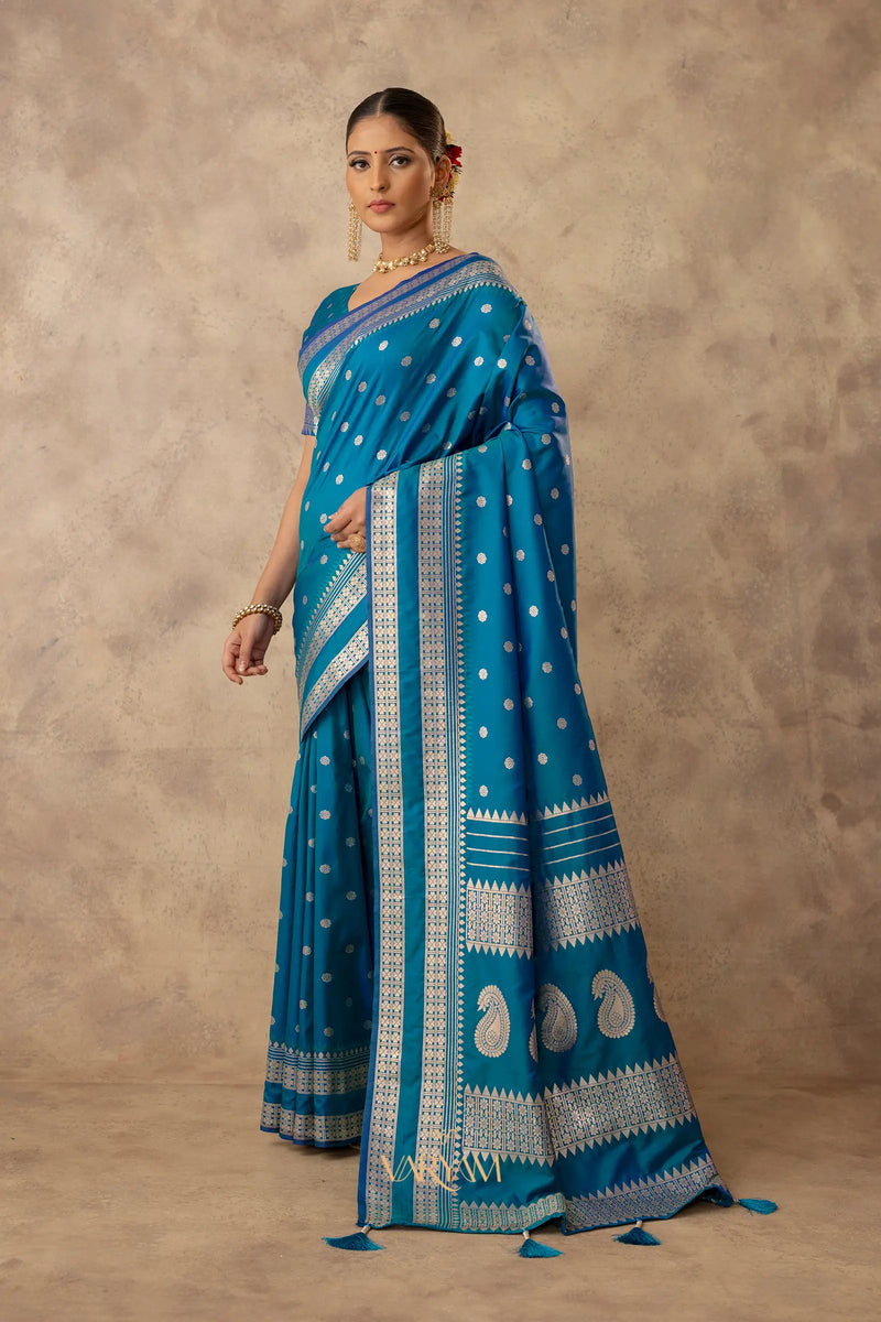 Zari Tilak Blue Saree