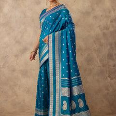 Zari Tilak Blue Saree