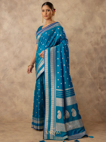 Zari Tilak Blue Saree