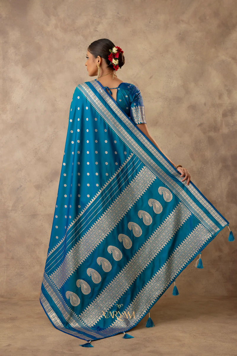Zari Tilak Blue Saree