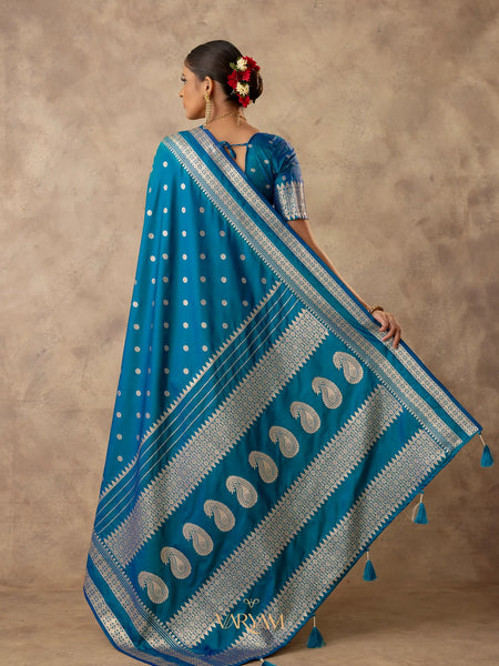Zari Tilak Blue Saree
