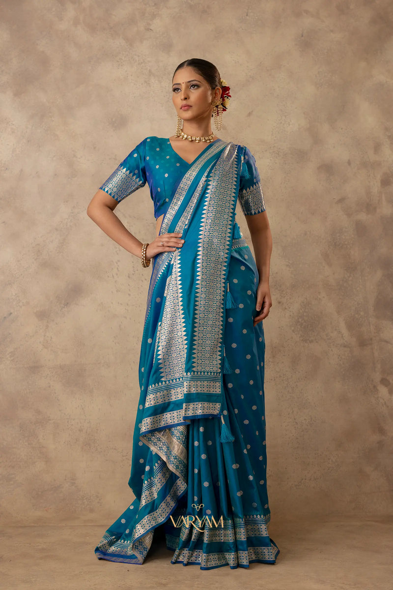 Zari Tilak Blue Saree