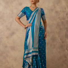 Zari Tilak Blue Saree