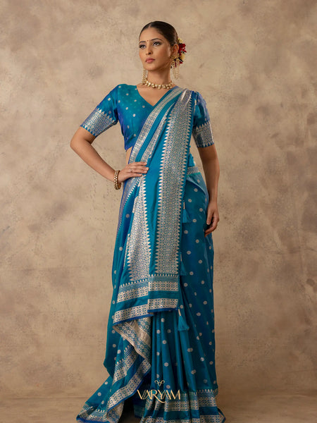 Zari Tilak Blue Saree