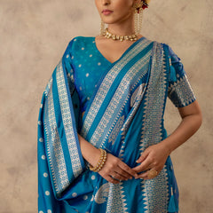 Zari Tilak Blue Saree