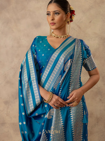 Zari Tilak Blue Saree