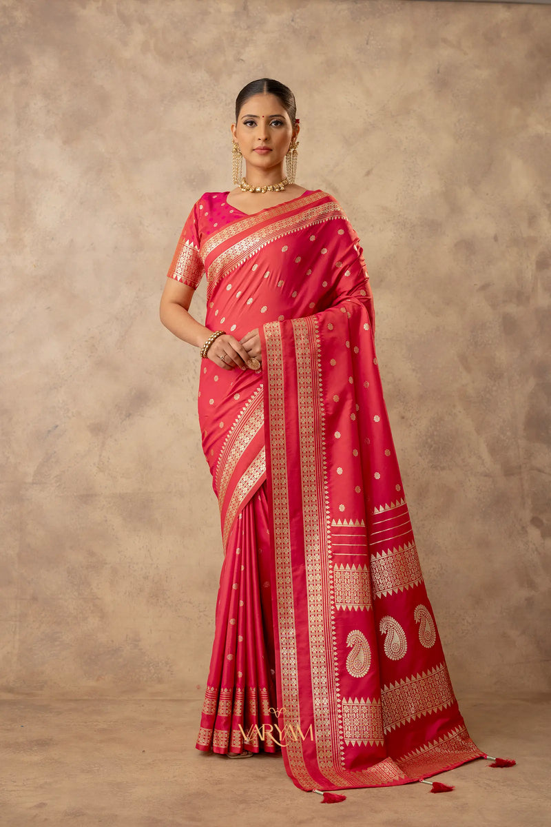 Zari Tilak Red Saree