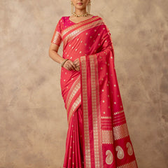 Zari Tilak Red Saree