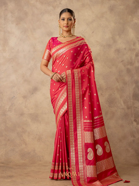 Zari Tilak Red Saree