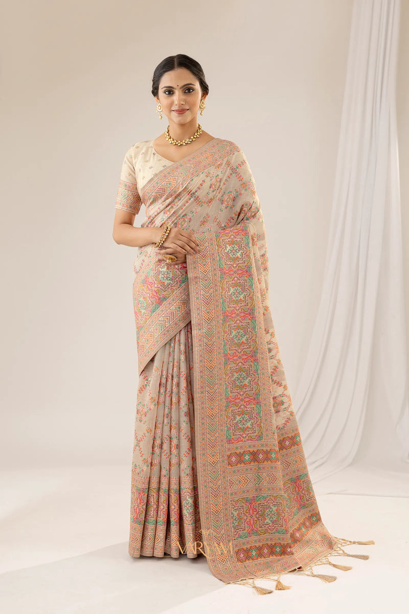Pashmina Cotton Beige Saree