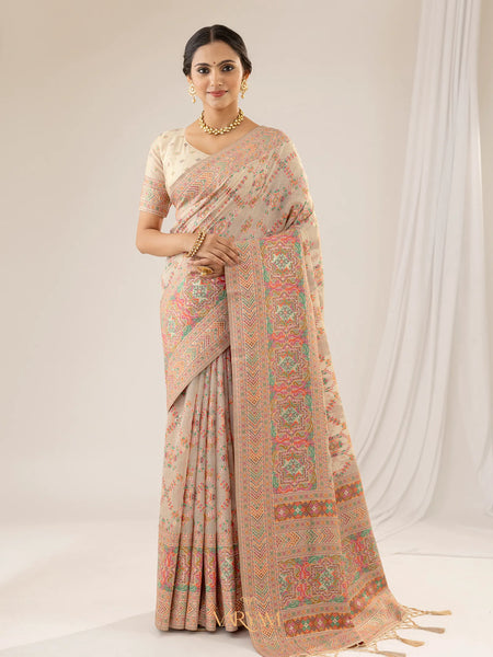 Pashmina Cotton Beige Saree