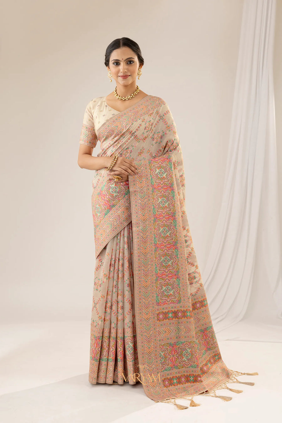 Pashmina Cotton Beige Saree