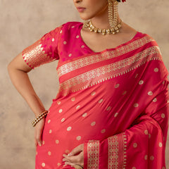 Zari Tilak Red Saree