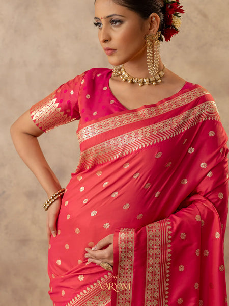 Zari Tilak Red Saree