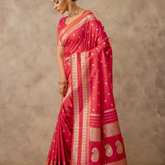 Zari Tilak Red Saree