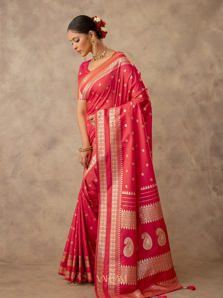 Zari Tilak Red Saree
