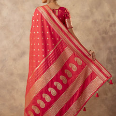 Zari Tilak Red Saree
