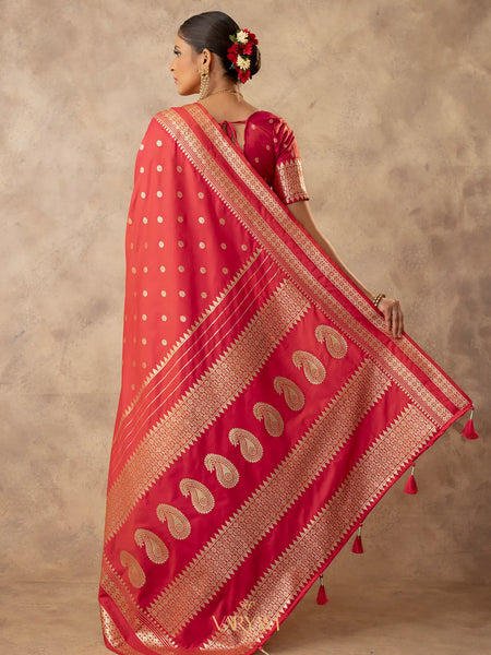 Zari Tilak Red Saree