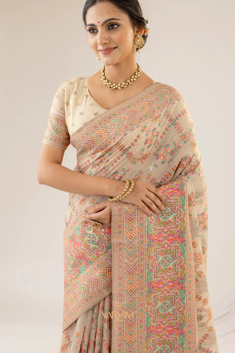 Pashmina Cotton Beige Saree