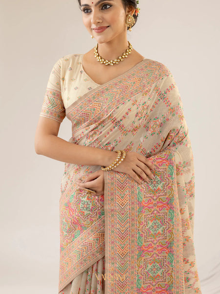 Pashmina Cotton Beige Saree