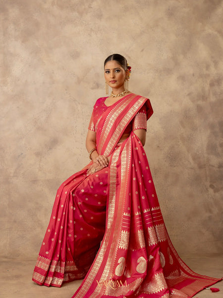 Zari Tilak Red Saree