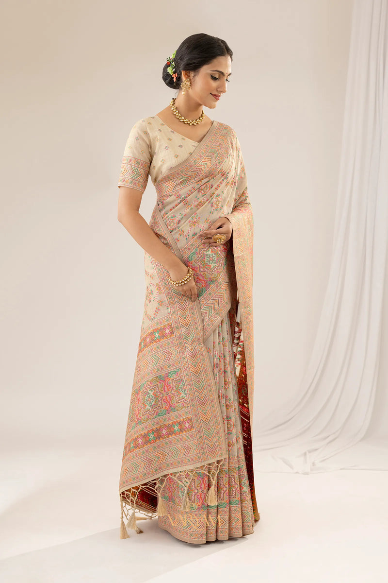 Pashmina Cotton Beige Saree
