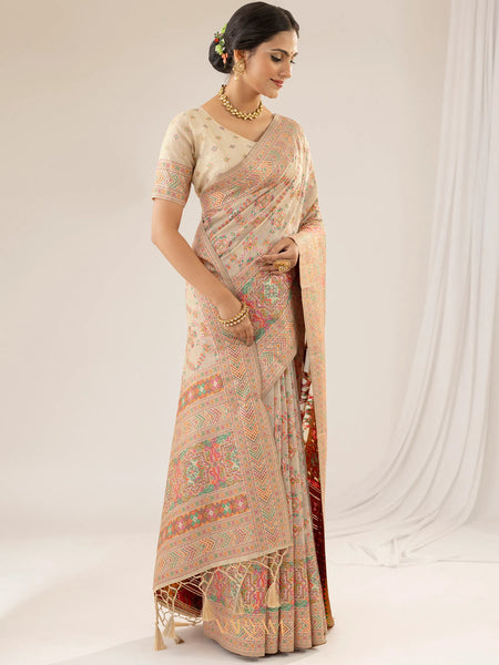 Pashmina Cotton Beige Saree