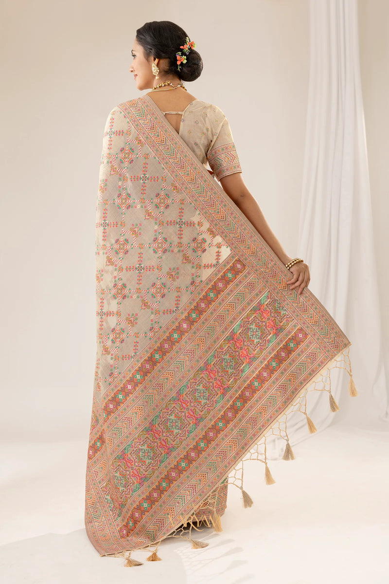 Pashmina Cotton Beige Saree