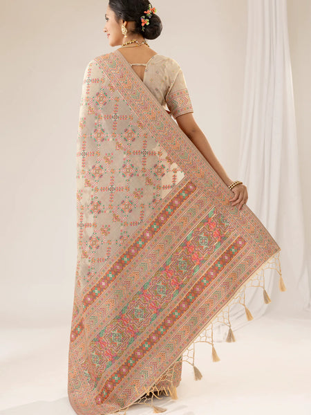 Pashmina Cotton Beige Saree