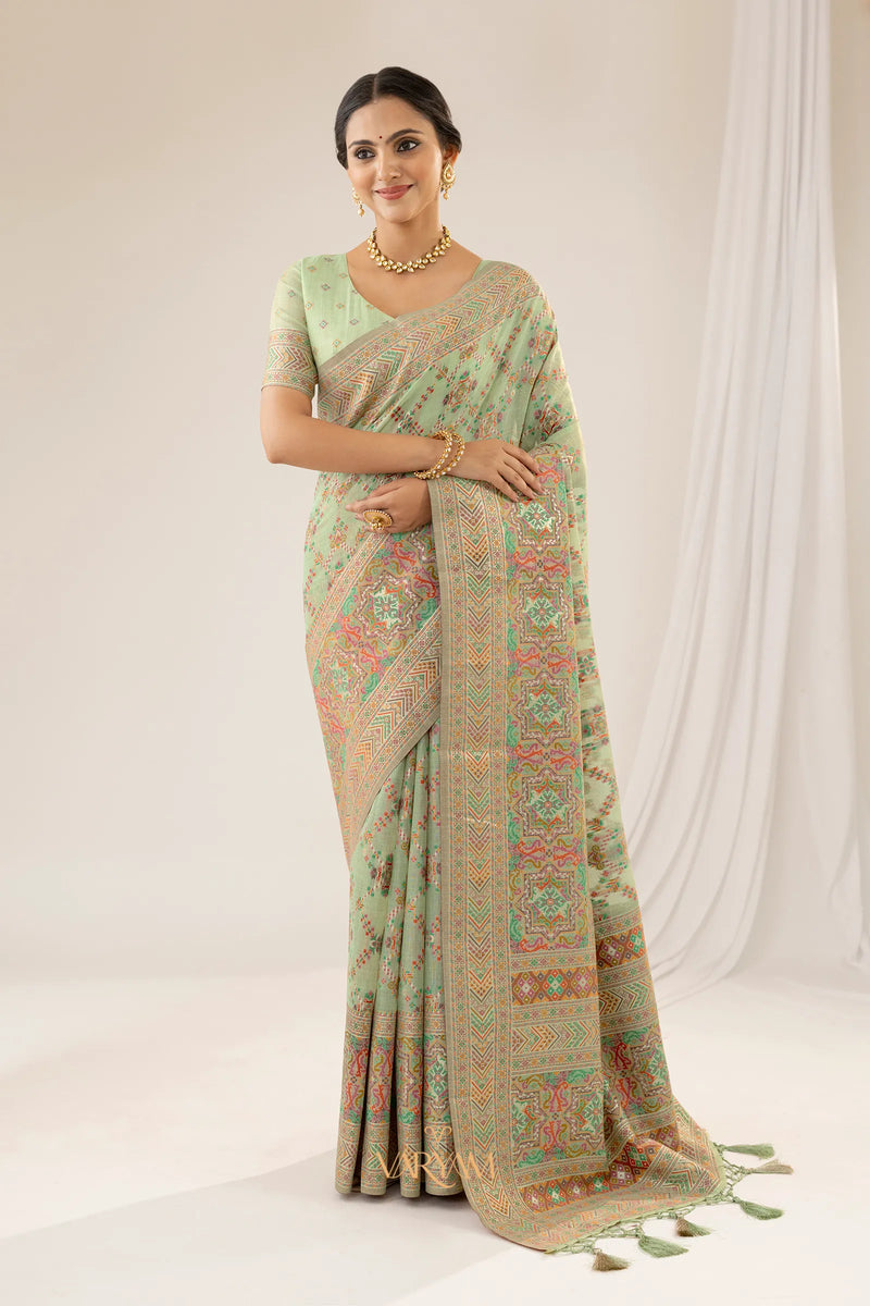 Pashmina Cotton Green Saree