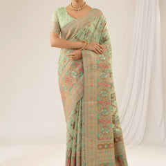 Pashmina Cotton Green Saree