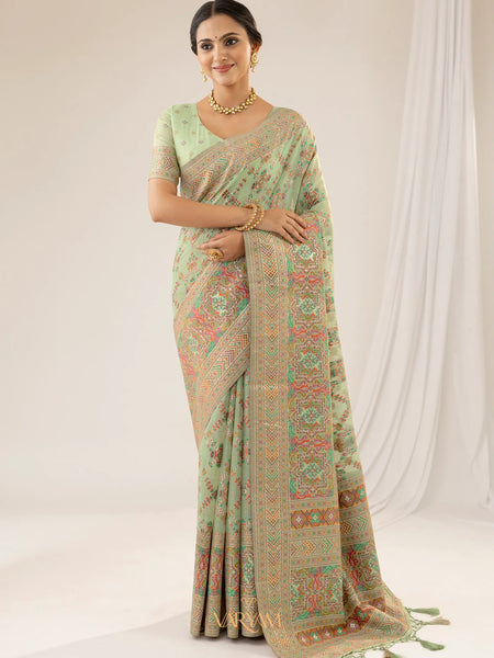 Pashmina Cotton Green Saree