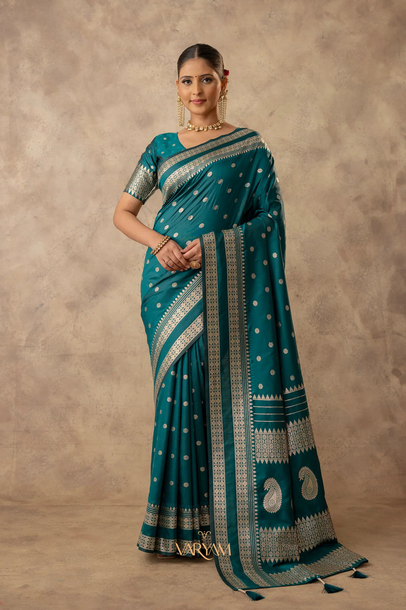 Zari Tilak Deep Teal Saree