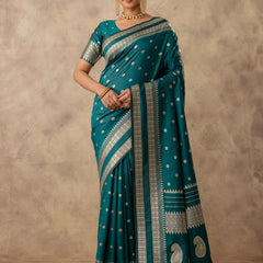 Zari Tilak Deep Teal Saree