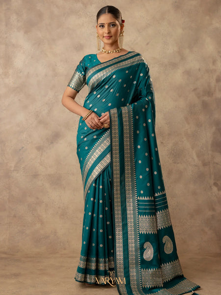 Zari Tilak Deep Teal Saree