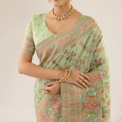 Pashmina Cotton Green Saree