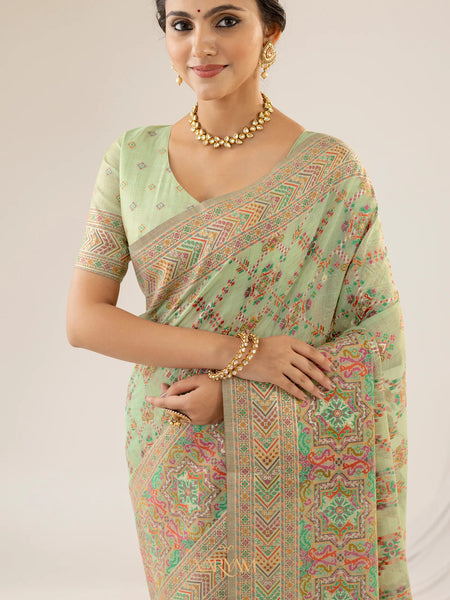 Pashmina Cotton Green Saree