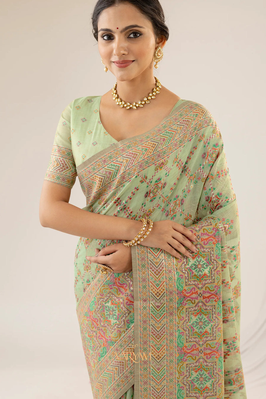 Pashmina Cotton Green Saree
