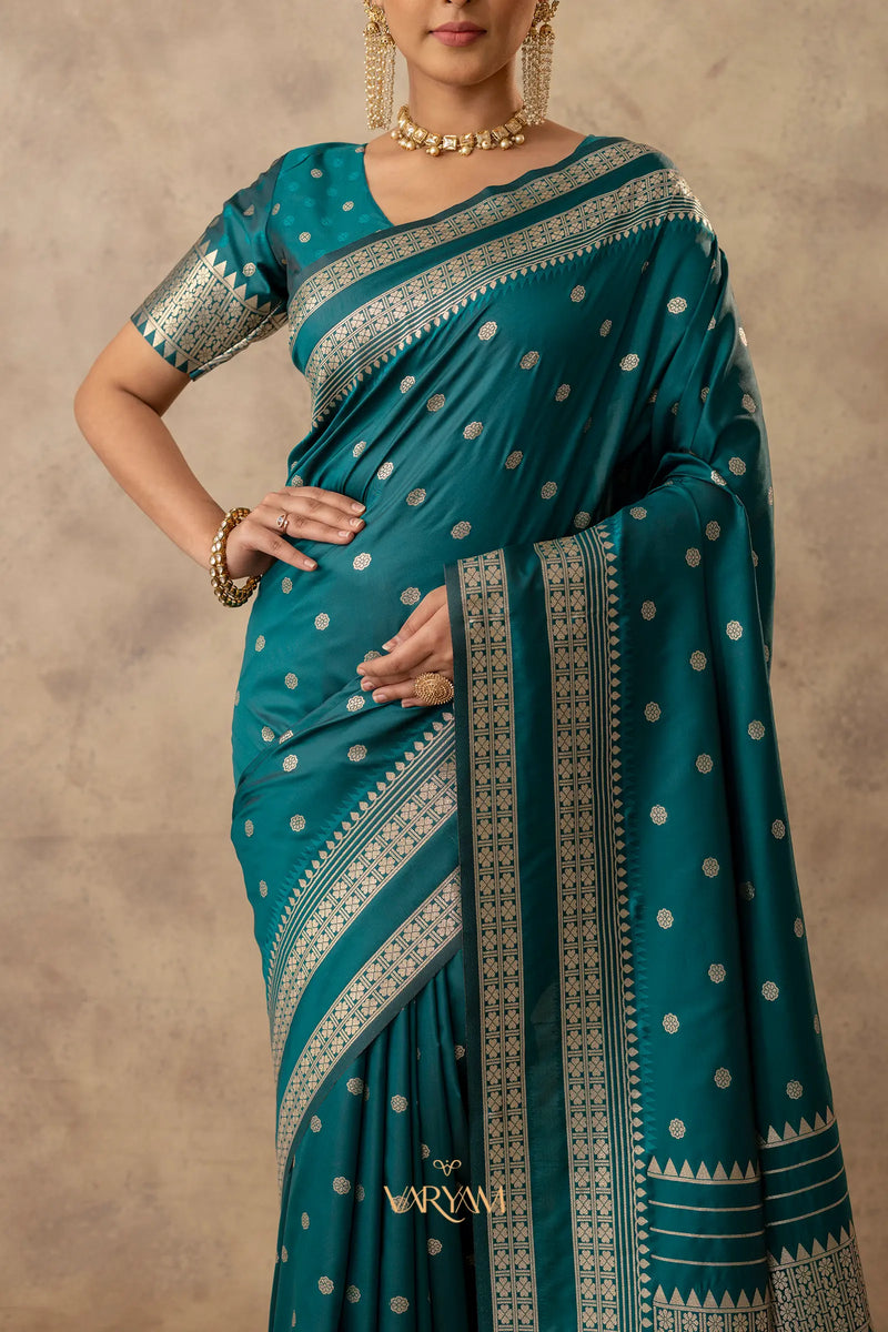 Zari Tilak Deep Teal Saree