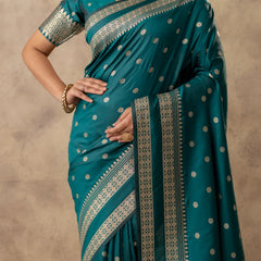 Zari Tilak Deep Teal Saree