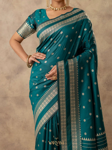 Zari Tilak Deep Teal Saree
