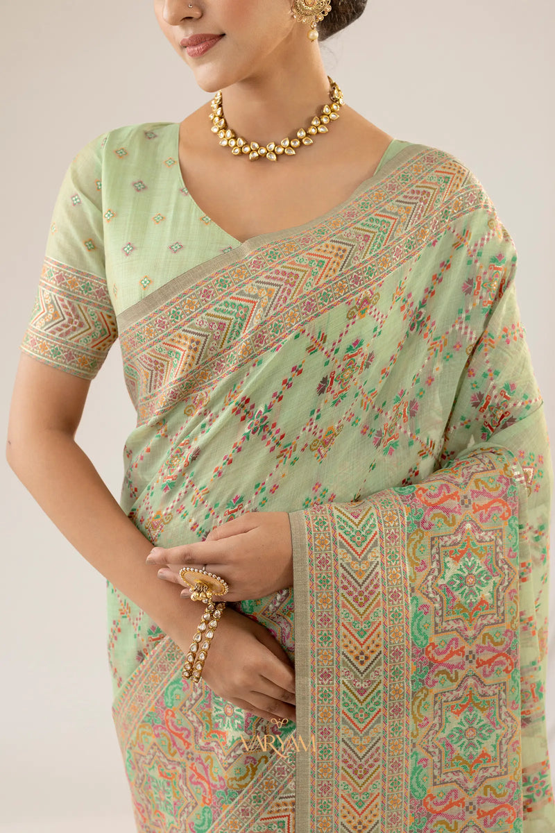 Pashmina Cotton Green Saree