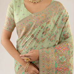 Pashmina Cotton Green Saree